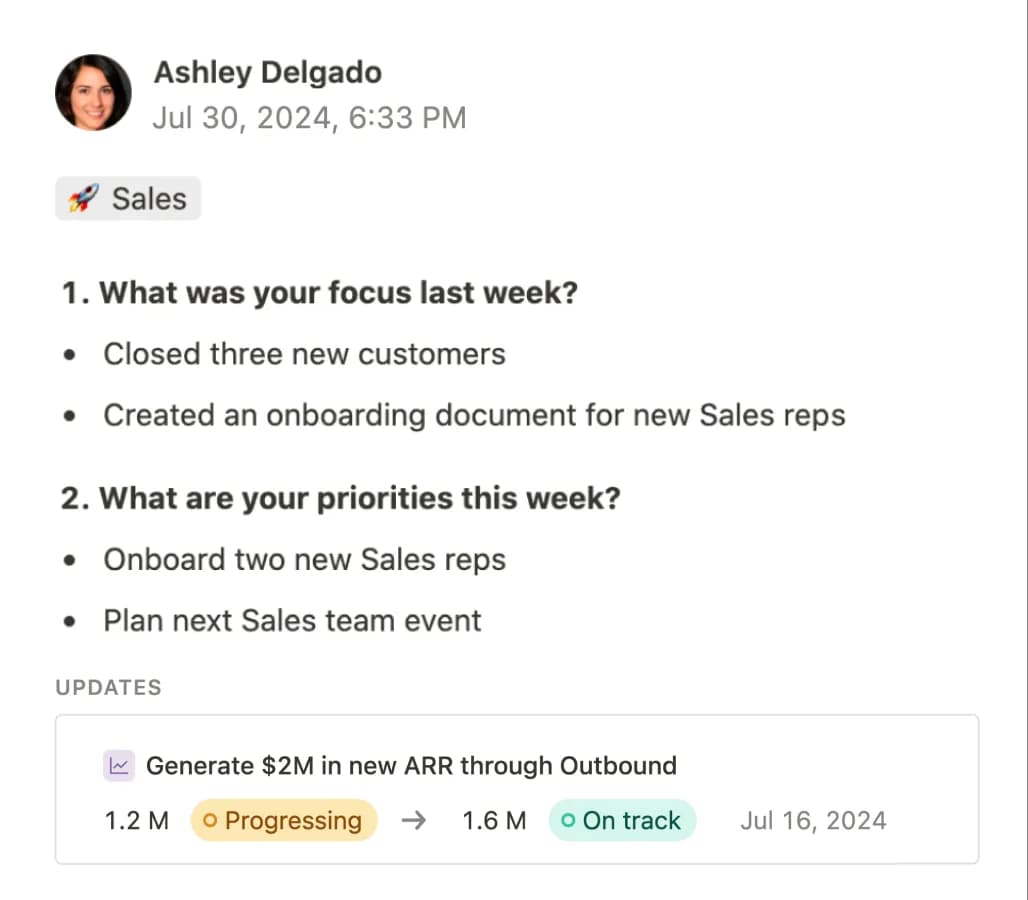 Check-in Template OKR Weekly