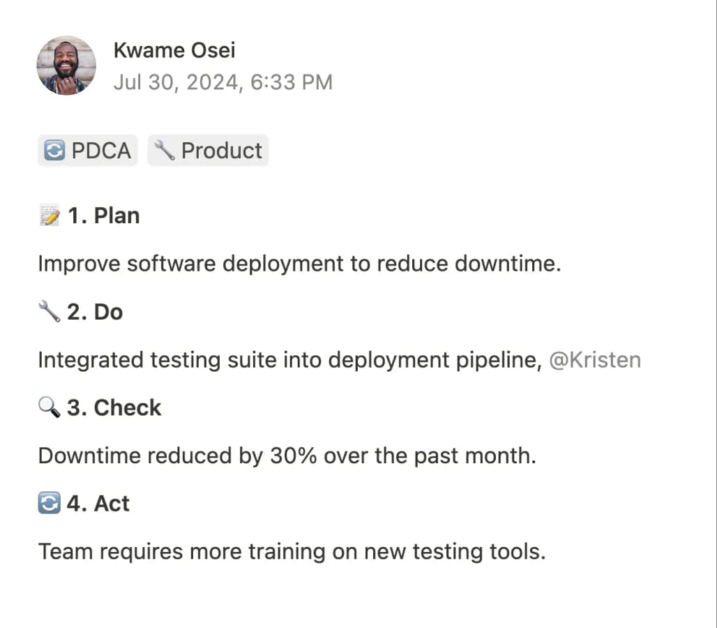 Check-in Template PDCA