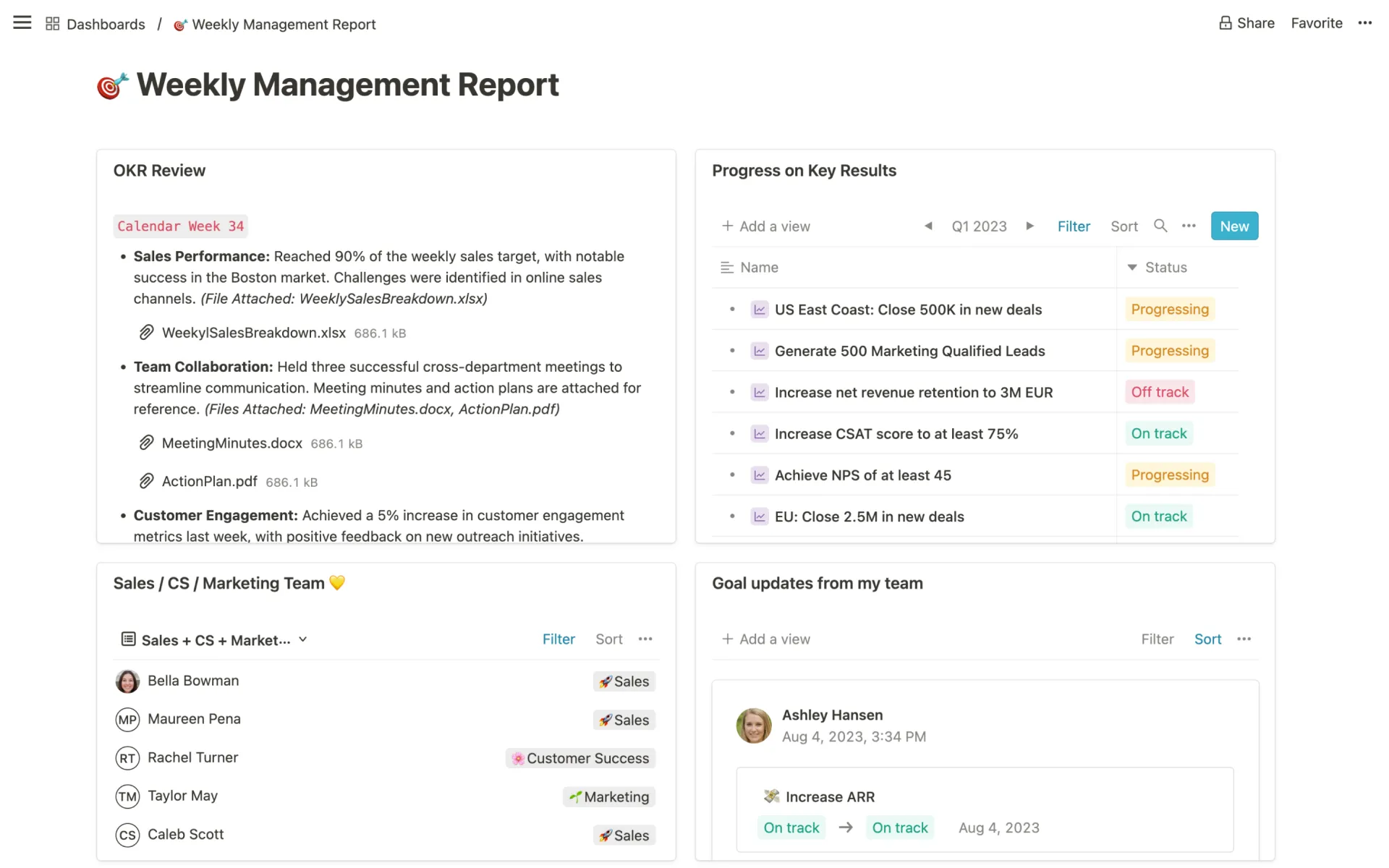 Weekly Management Report Dashboard