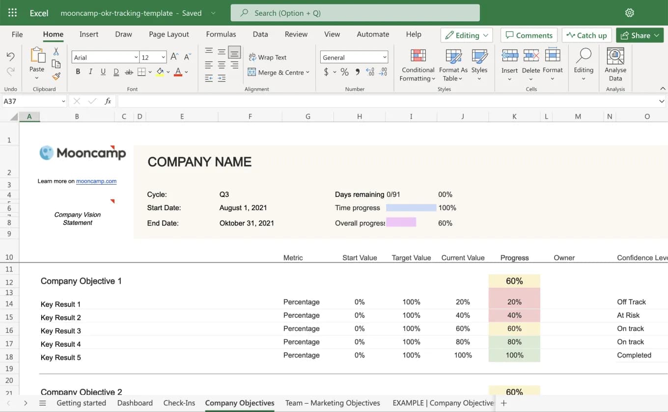 OKR Template Excel