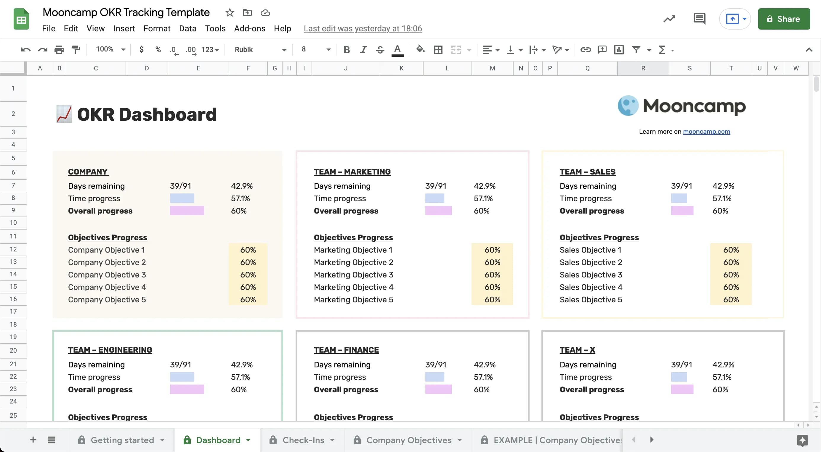 OKR Template Google Sheets