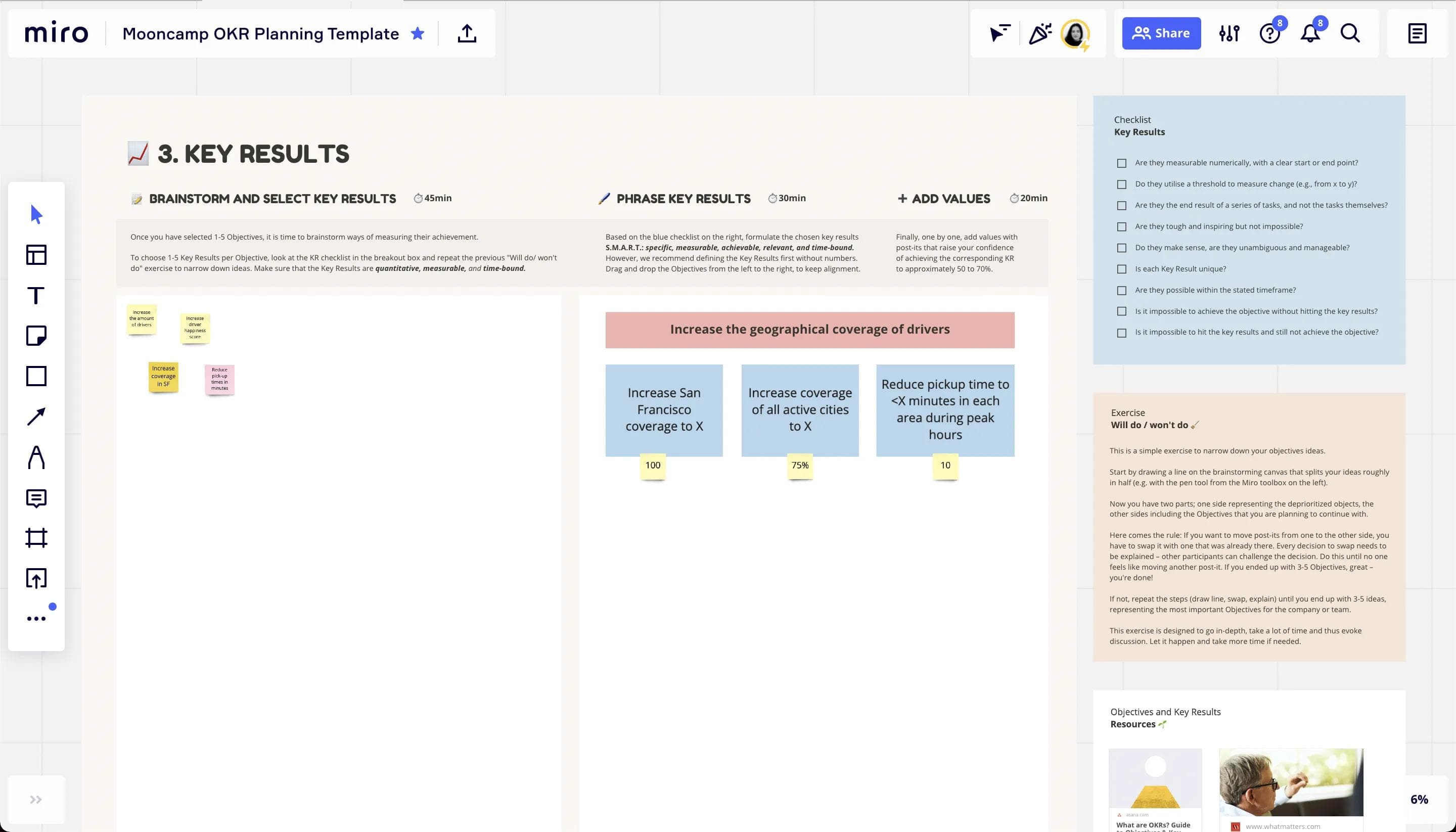 Miro Sign-upaMiro OKR template Key Results