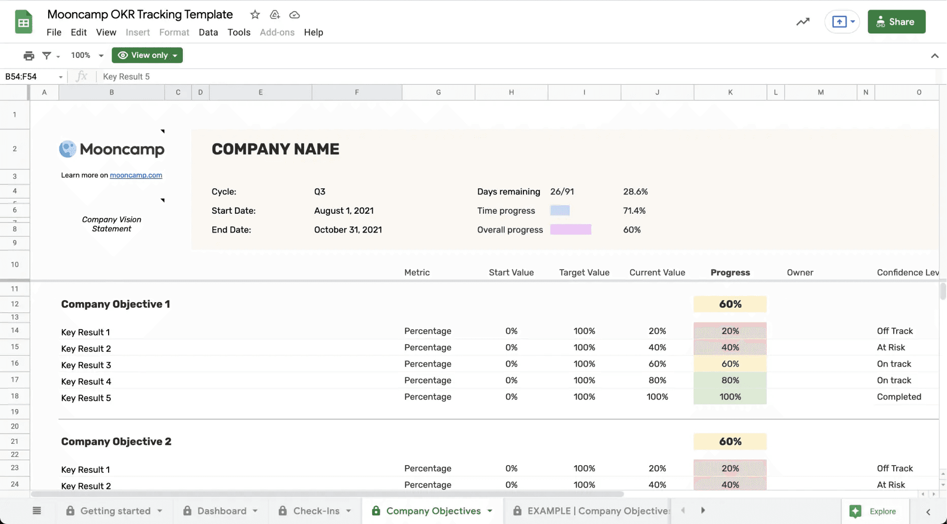 Google Sheets OKR Tracking Template