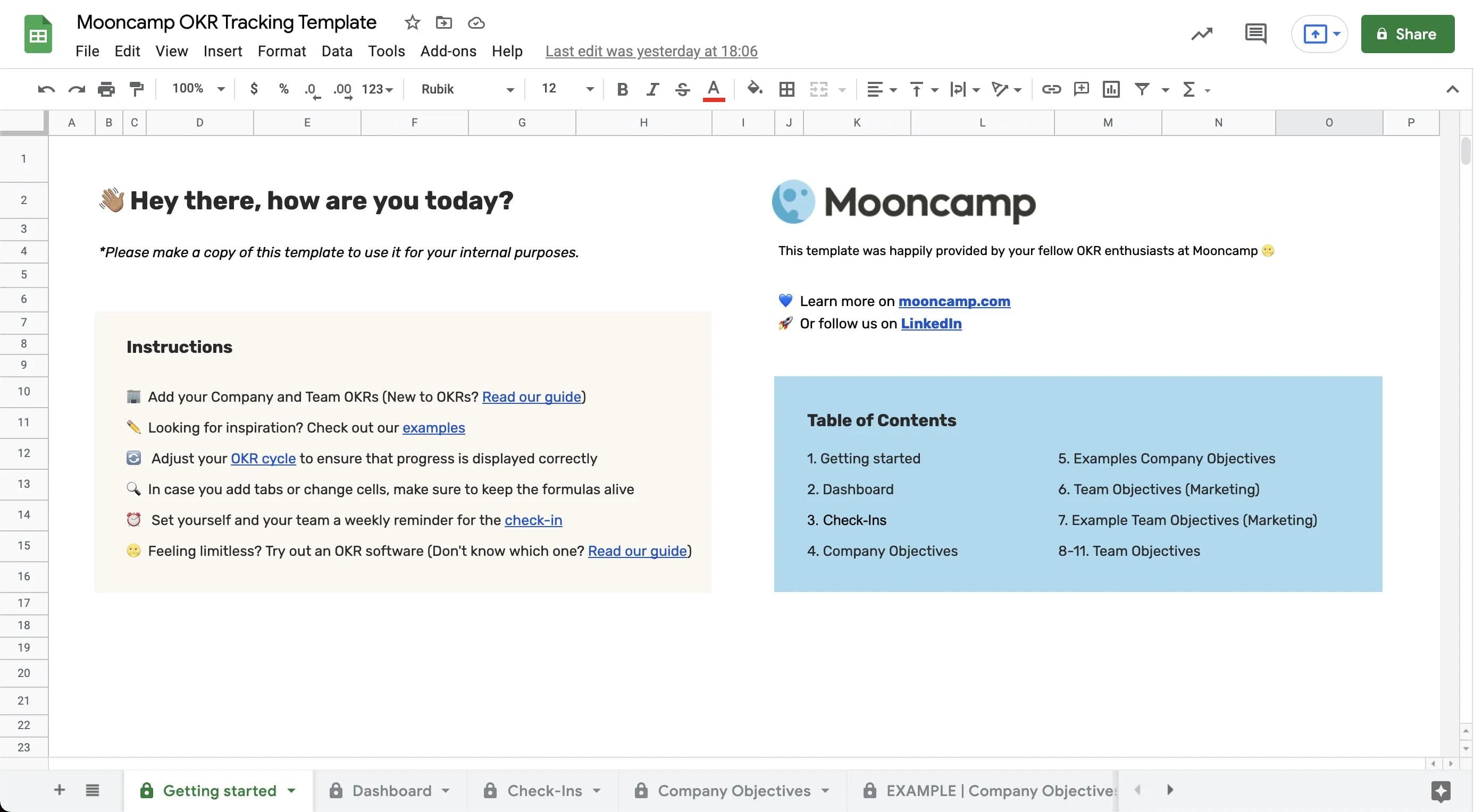 Getting started with Google Sheets OKR tracking template