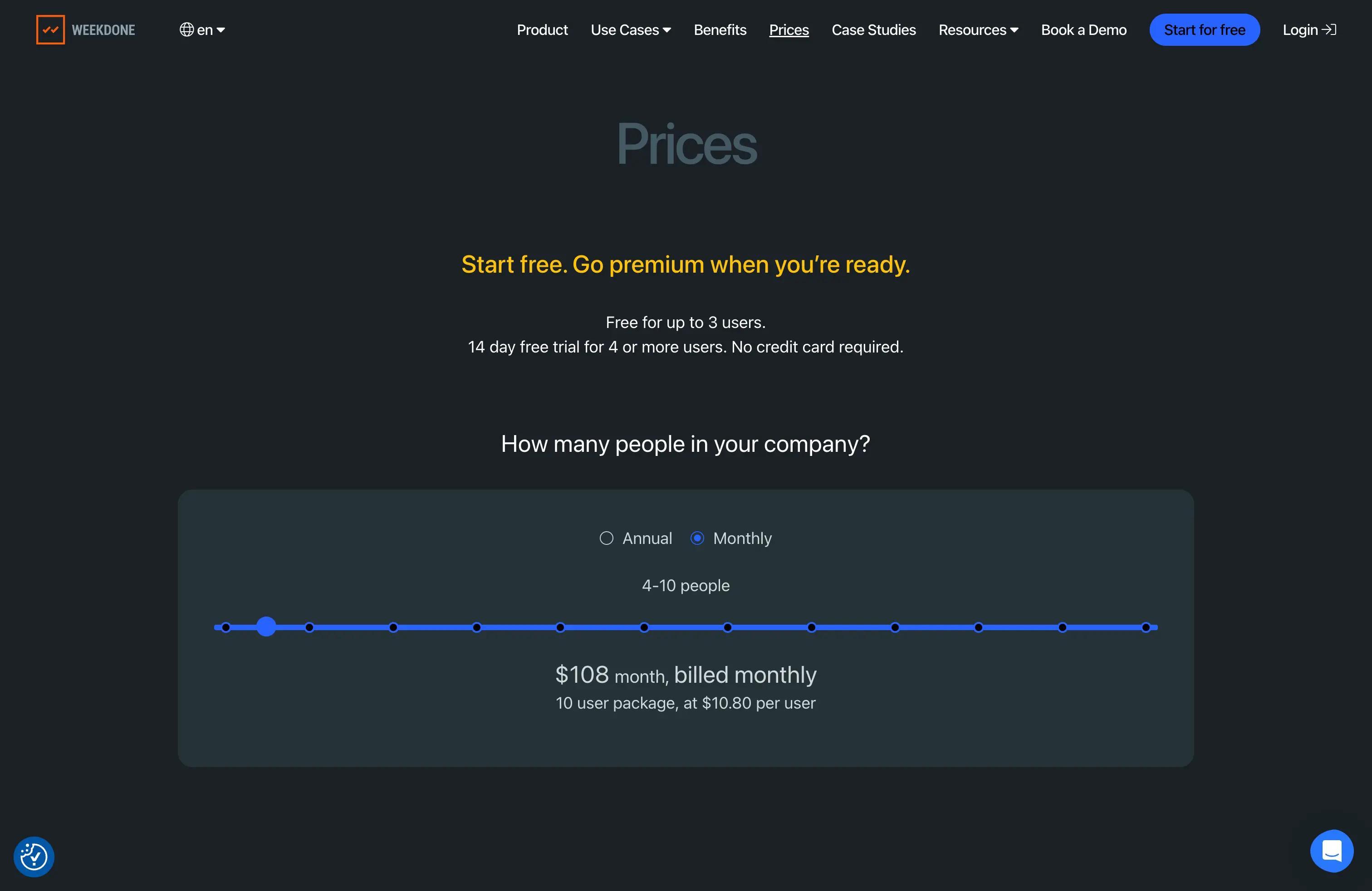 Weekdone software pricing