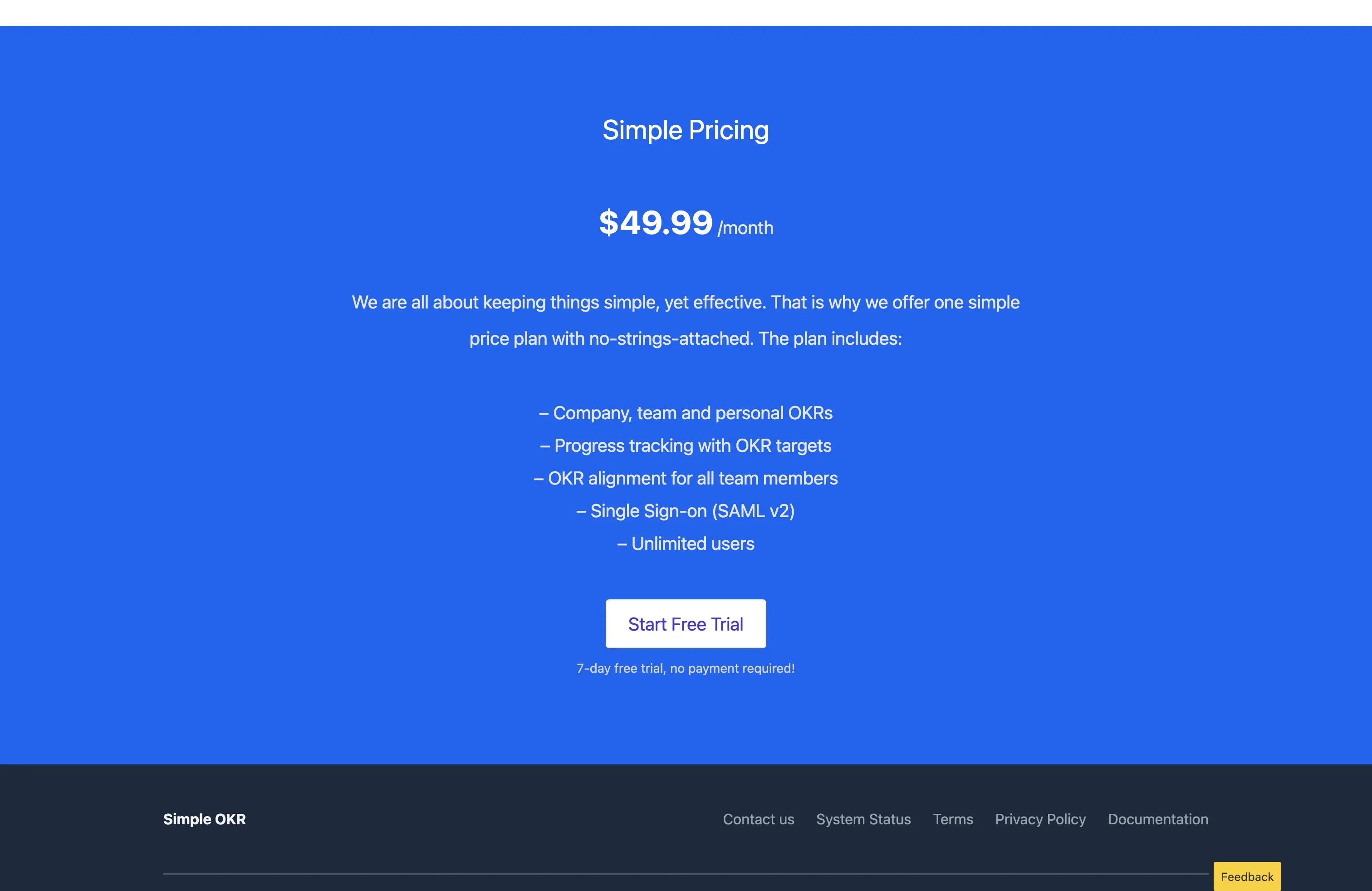 Simple OKR software pricing