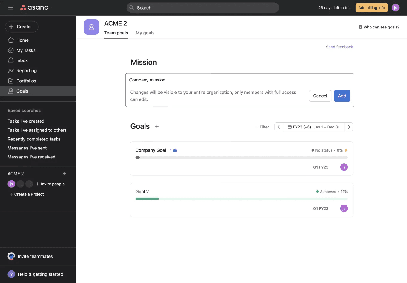 Asana Goals company
