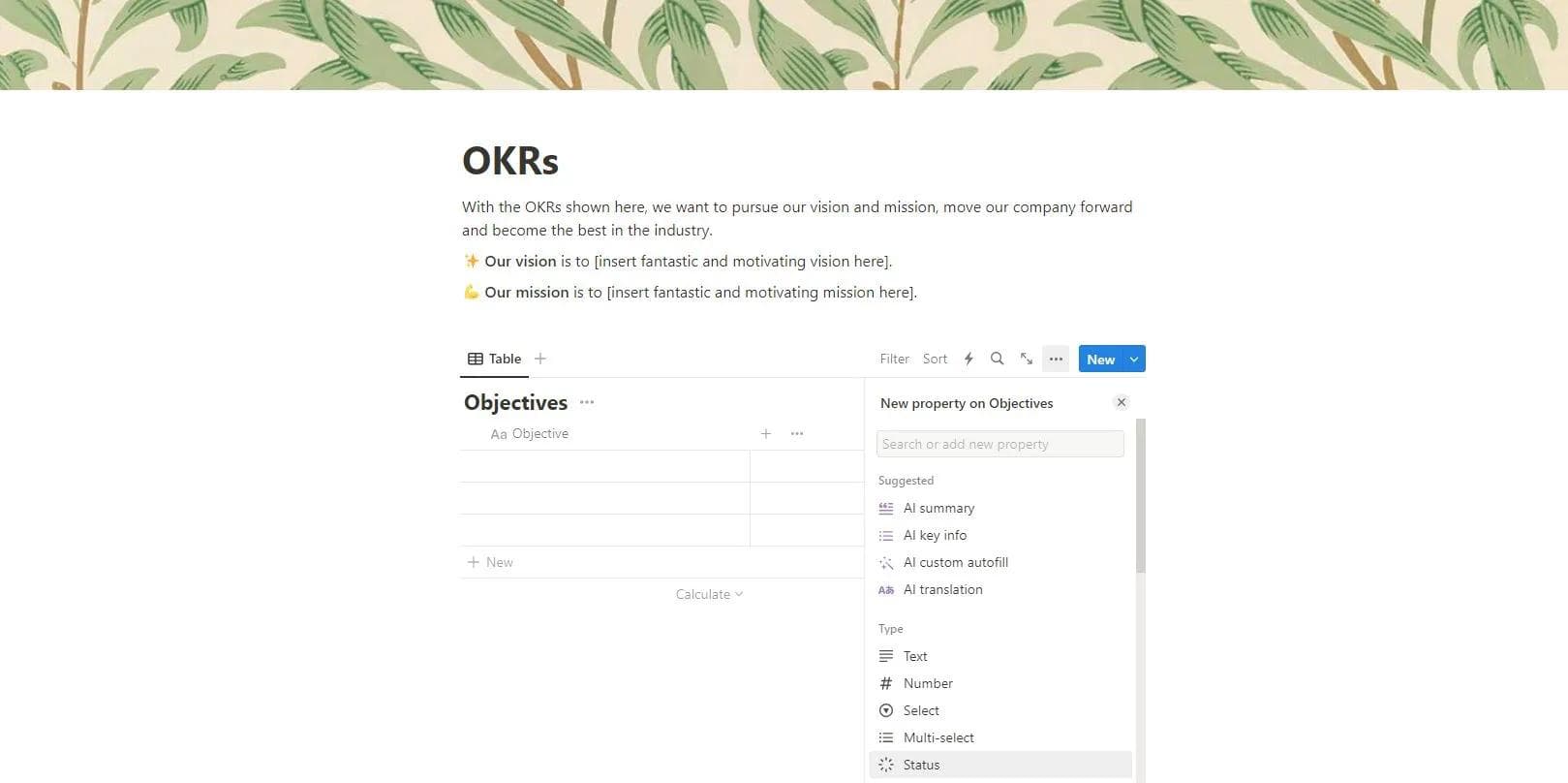 OKRs in Notion Property