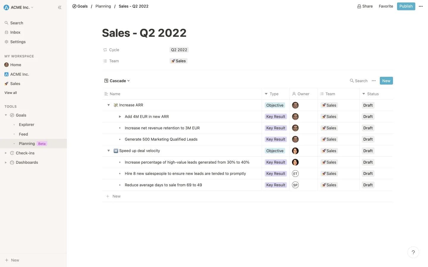 okr planning spaces