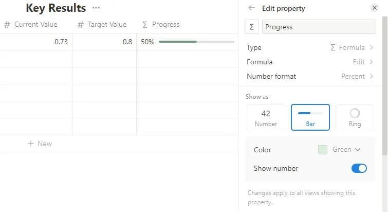 OKRs in Notion Progress Bar
