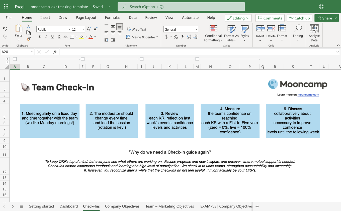 Excel OKR Template Check-ins