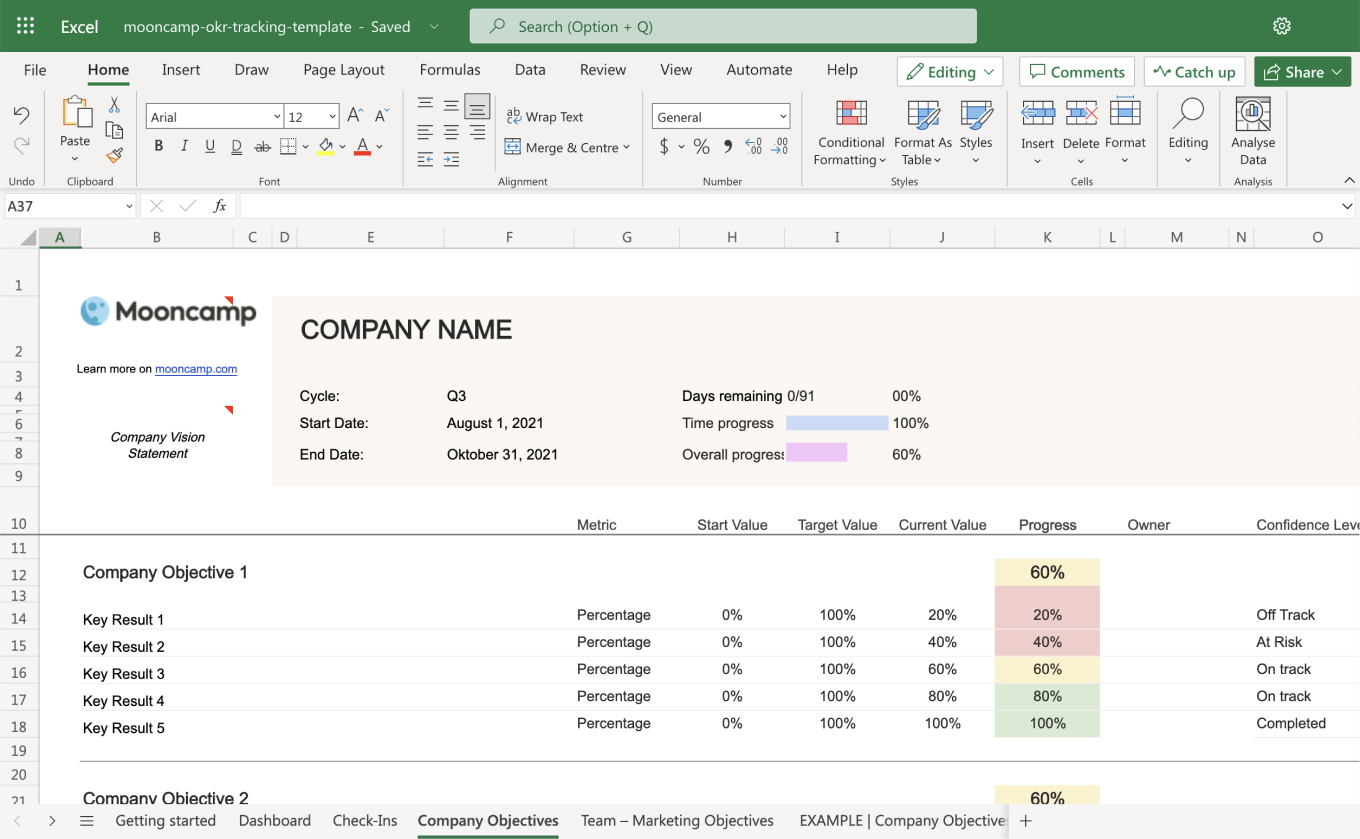 Excel OKR Template Tracking