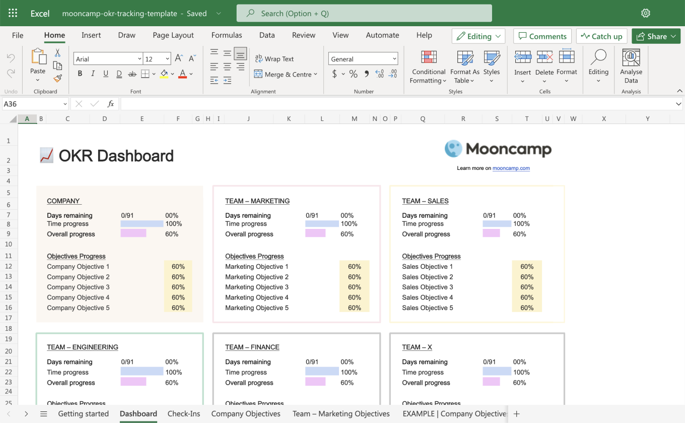 Excel OKR Template dashboard