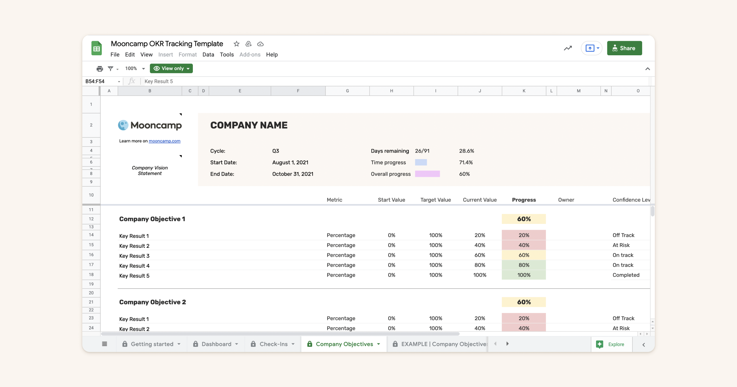 Google Sheets OKR Tracking Template