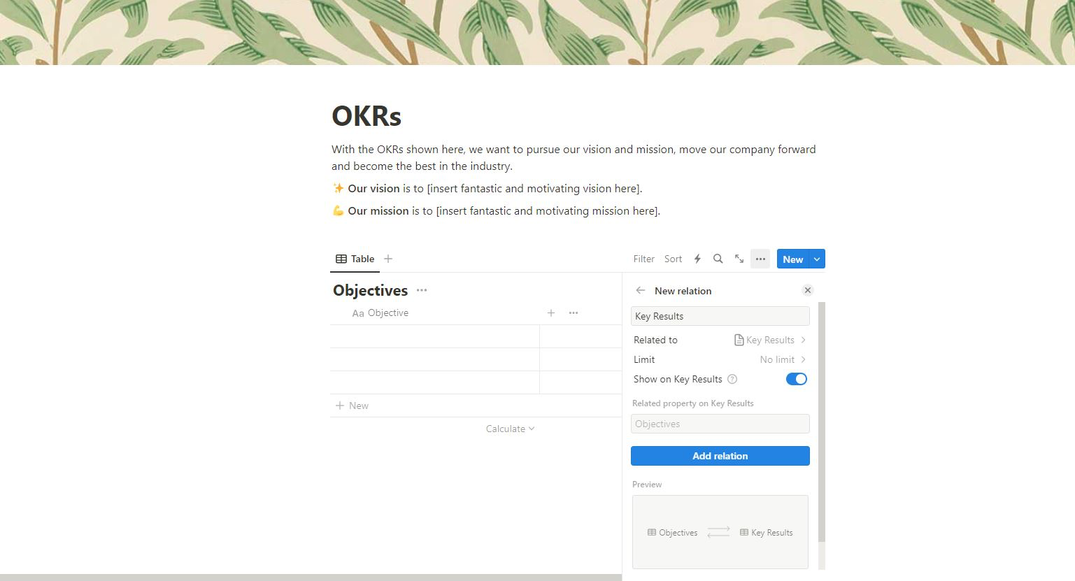 OKRs in Notion Databases